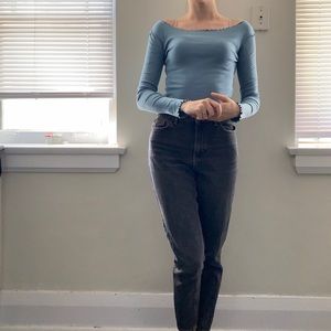 Top shop blue off the shoulder long sleeve top